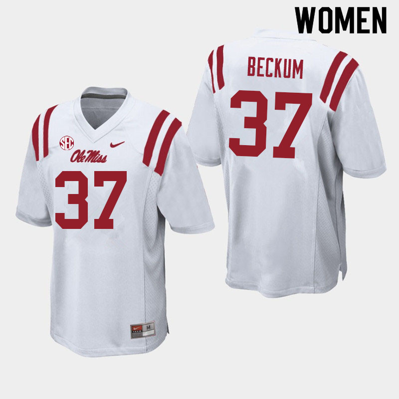 Women #37 DJ Beckum Ole Miss Rebels College Football Jerseys Sale-White - Click Image to Close